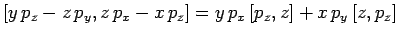 $\displaystyle [y p_z-z p_y, z p_x-x p_z] = y p_x [p_z,z] + x p_y [z,p_z]$