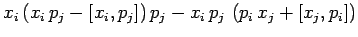 $\displaystyle x_i\left(x_i p_j - [x_i,p_j]\right) p_j
- x_i p_j \left(p_i x_j+[x_j,p_i]\right)$