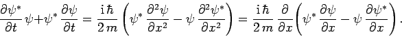 \begin{displaymath}
\frac{\partial\psi^\ast}{\partial t}  \psi+ \psi^{\ast} \f...
...artial x} - \psi \frac{\partial\psi^\ast}{\partial x}\right).
\end{displaymath}